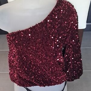Sequin One-Shoulder Top Size L